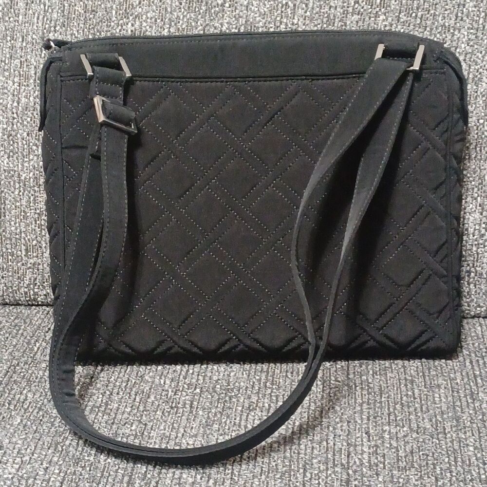 VERA BRADLEY Classic Black Glenna Shoulder Bag, Pleated Microfiber, EUC - Picture 5 of 6